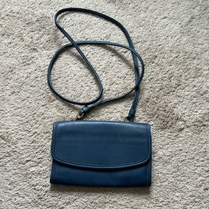 Coach crossbody wallet in denim blue leather